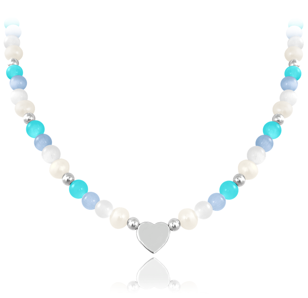 MINET Stříbrný náhrdelník s přírodními perlami a barevnými kuličkami - Ag 925/1000 20,30g