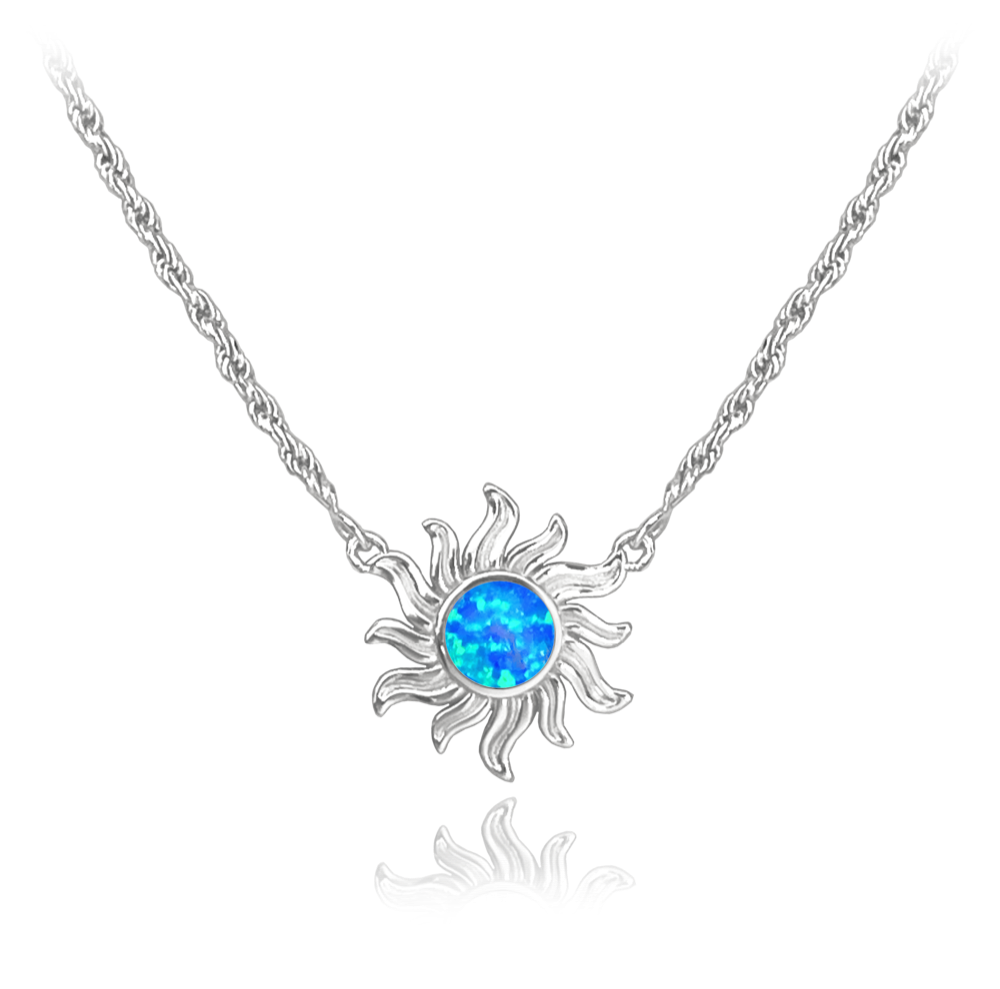 MINET Stříbrný náhrdelník SLUNCE s modrým opálem