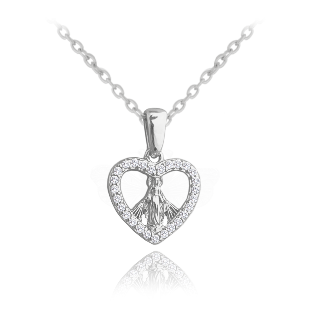 MINET Stříbrný náhrdelník MADONA s bílými zirkony