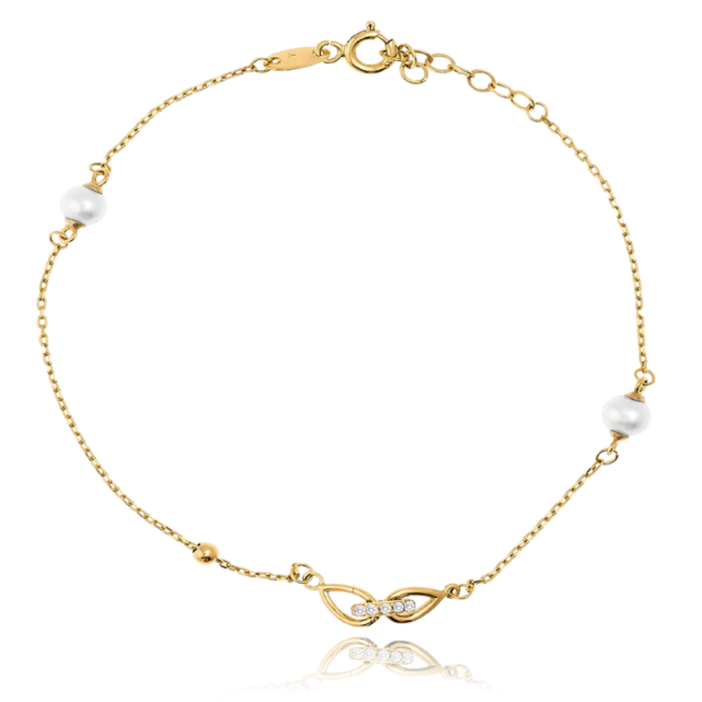MINET Zlatý náramek s přírodními perlami a zirkony Au 585/1000 1,55g