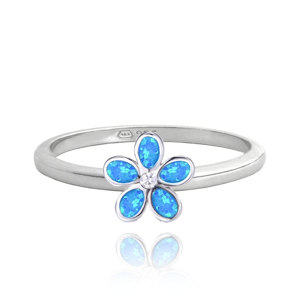 MINET Stříbrný prsten KYTIČKY s modrými opálky Velikost prstenu: 50