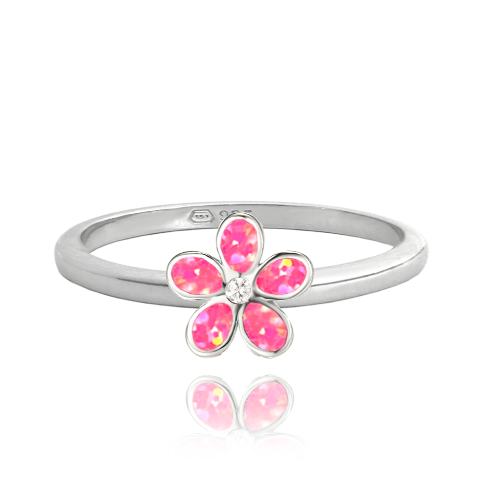 MINET Stříbrný prsten KYTIČKY s růžovými opálky Velikost prstenu: 52