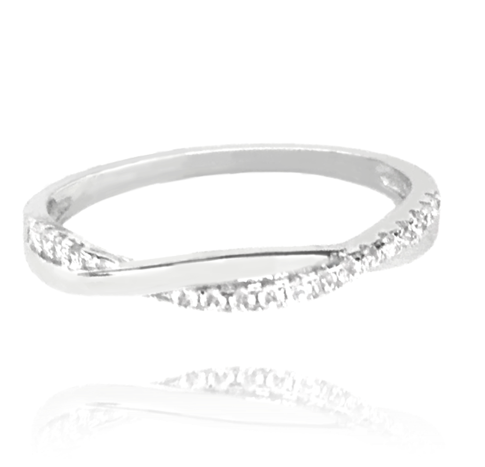 MINET Stříbrný zapletený prsten s bílými zirkony Velikost prstenu: 54