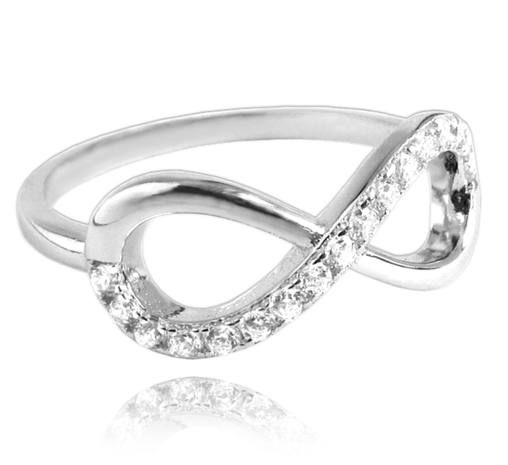 MINET Stříbrný prsten INFINITY s bílými zirkony Velikost prstenu: 64