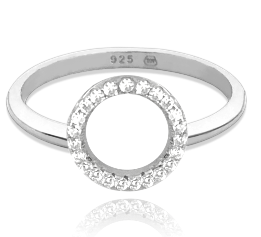 MINET Stříbrný prsten KROUŽEK s bílými zirkony Velikost prstenu: 65