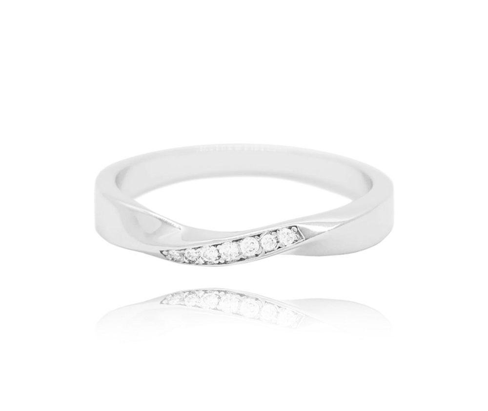 MINET Kroucený stříbrný prsten s bílými zirkony Velikost prstenu: 57