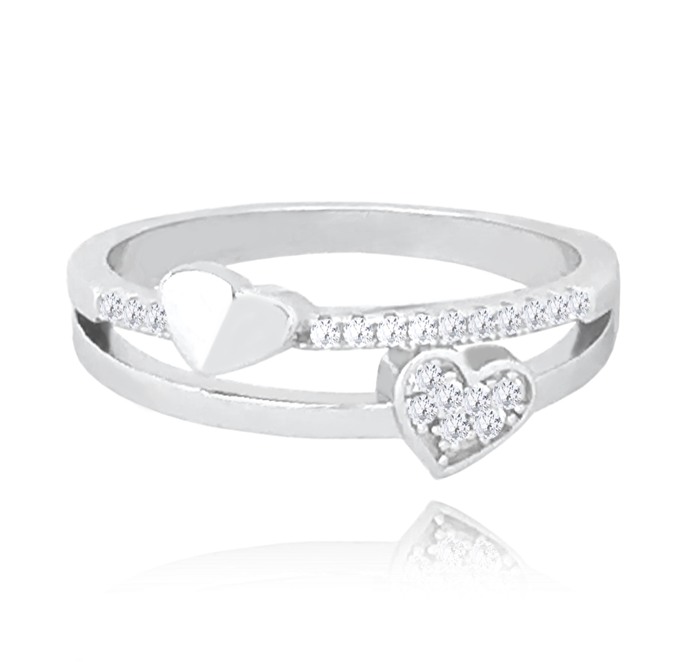 MINET Stříbrný srdíčkový prsten LOVE se zirkony Velikost prstenu: 52