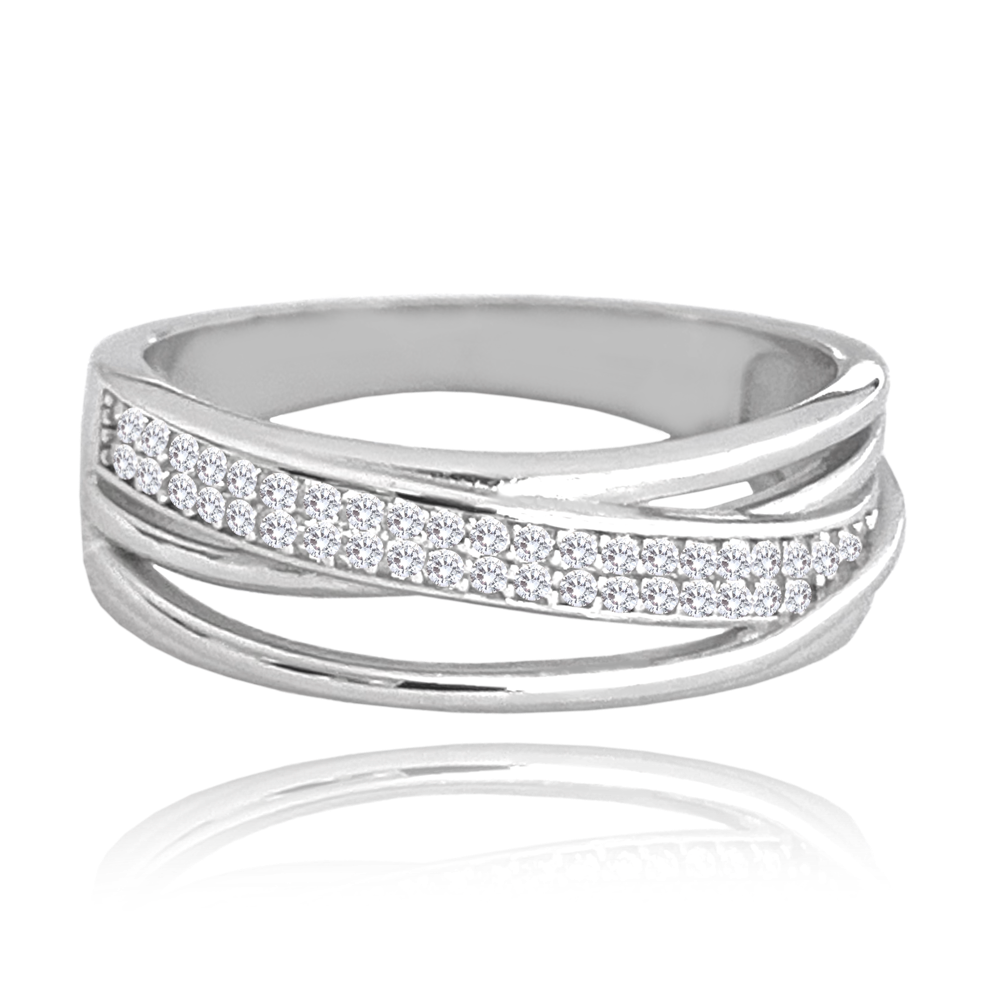 MINET Křížený stříbrný prsten s bílými zirkony Velikost prstenu: 64