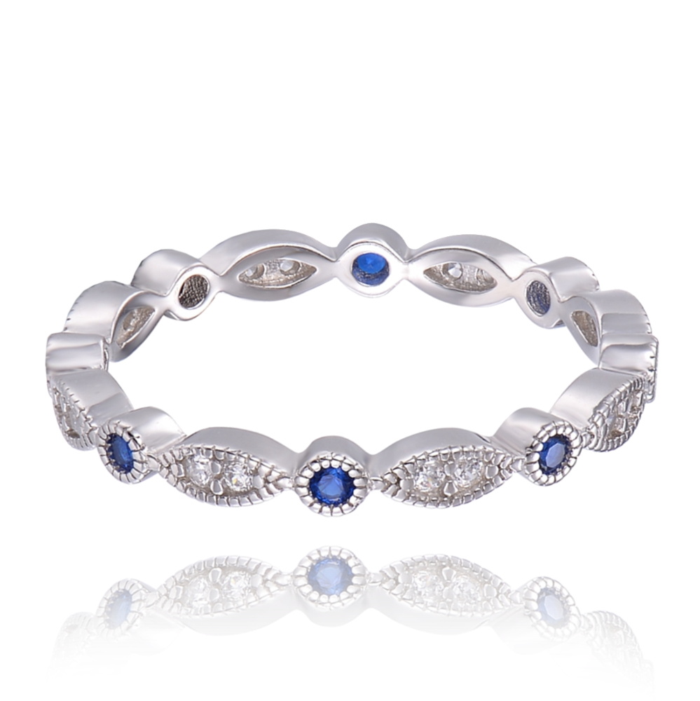 MINET Stříbrný prsten s modrými zirkony Velikost prstenu: 55