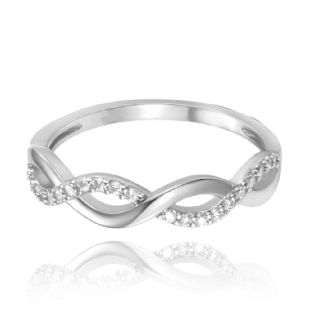 MINET Překřížený stříbrný prsten s bílým zirkonem Velikost prstenu: 53