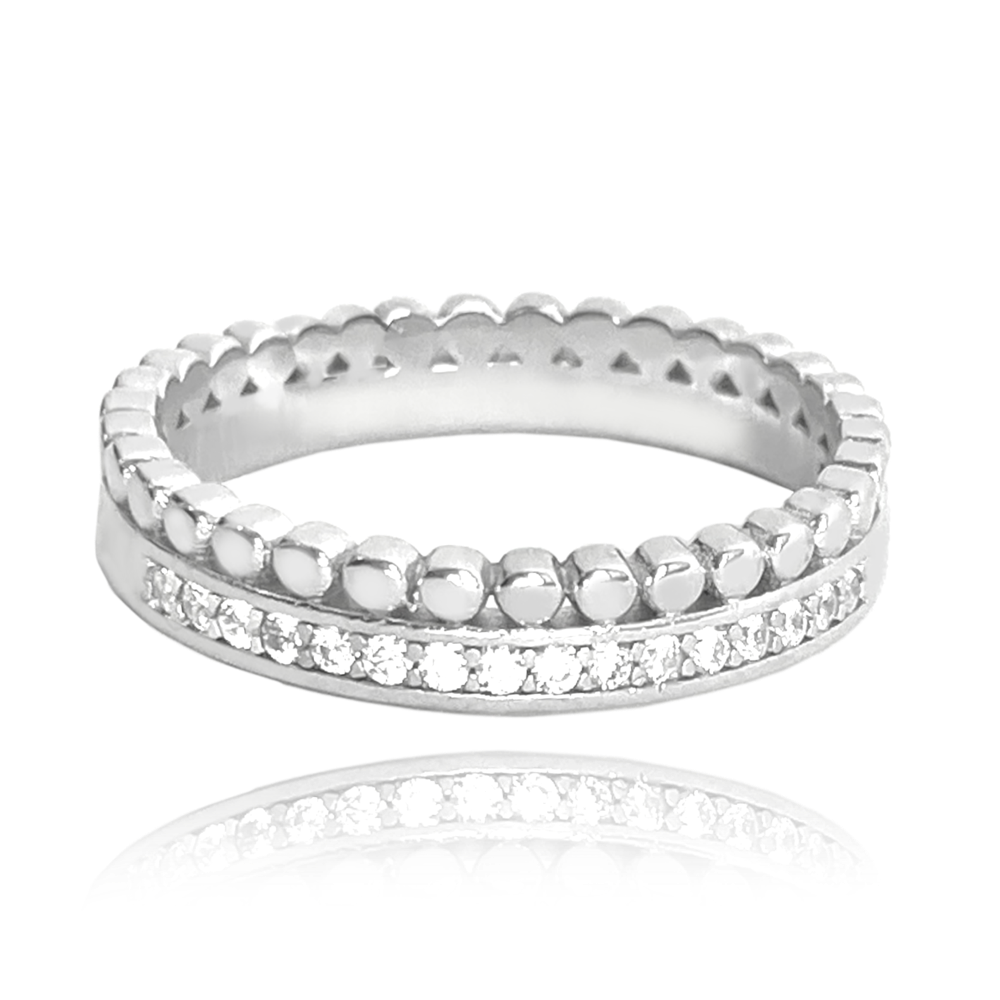 MINET Dvojitý stříbrný prsten s bílými zirkony Velikost prstenu: 56