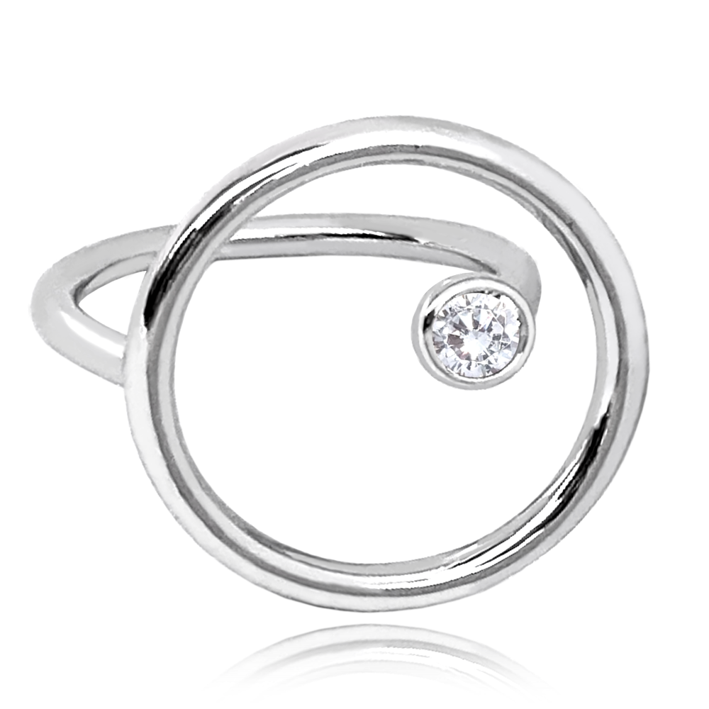 MINET Stříbrný prsten otevřený KROUŽEK se zirkonem Velikost prstenu: 54