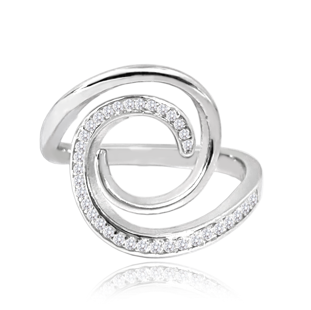 MINET Stříbrný prsten SPIRÁLA s bílými zirkony Velikost prstenu: 55