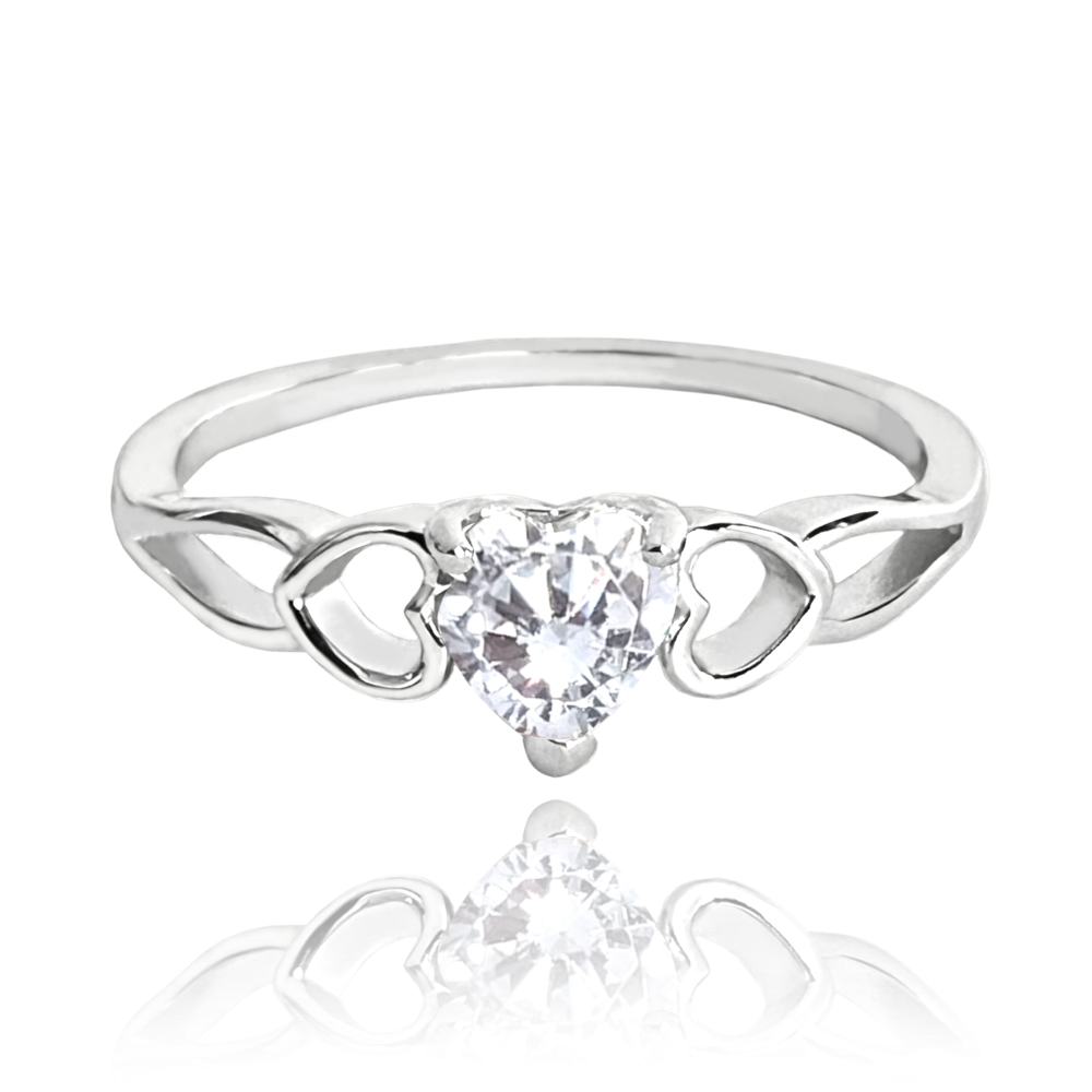 MINET Stříbrný prsten LOVE s bilým srdíčkovým zirkonem Velikost prstenu: 59