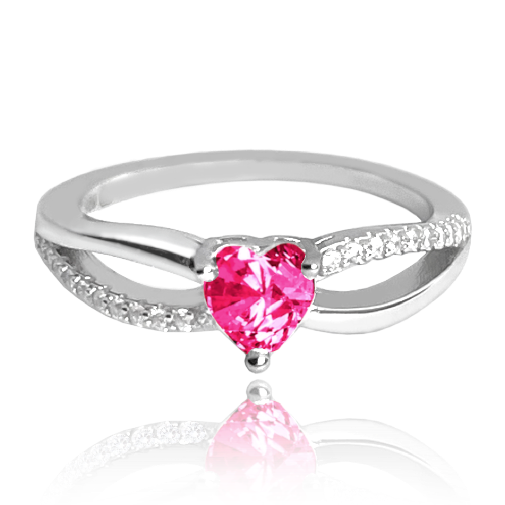 MINET Stříbrný prsten LOVE s růžovým srdíčkovým zirkonem Velikost prstenu: 58