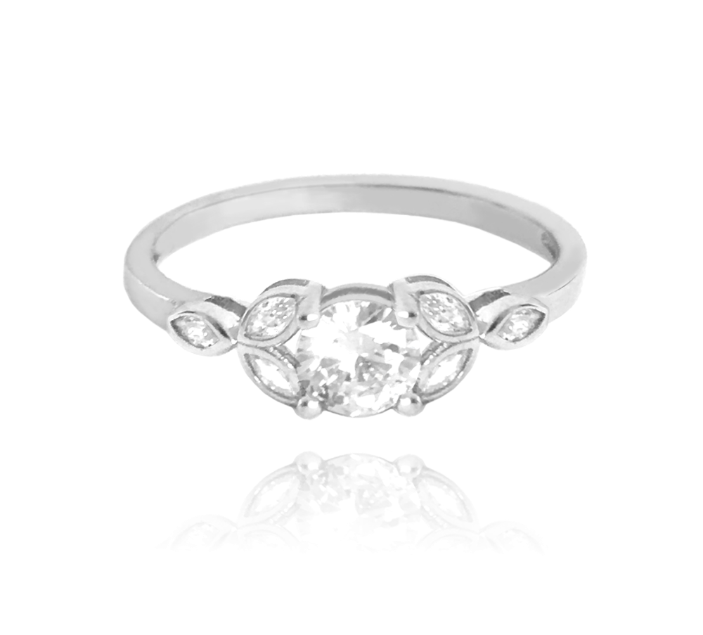 MINET Luxusní rozkvetlý stříbrný prsten FLOWERS s bílými zirkony Velikost prstenu: 58