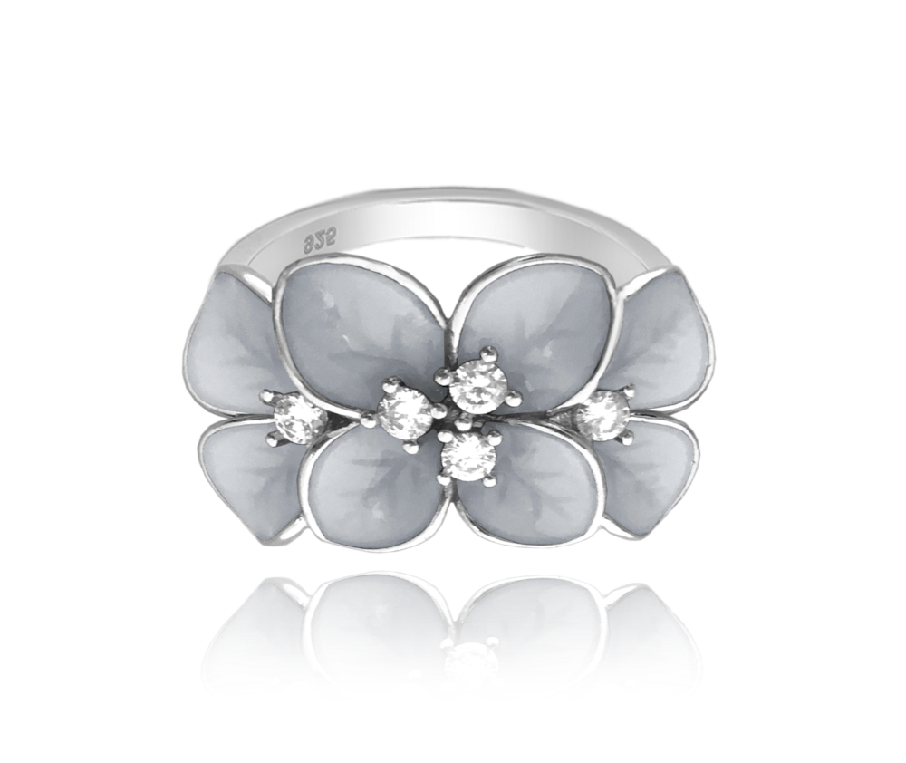 MINET Rozkvetlý stříbrný prsten FLOWERS s bílými zirkony Velikost prstenu: 57