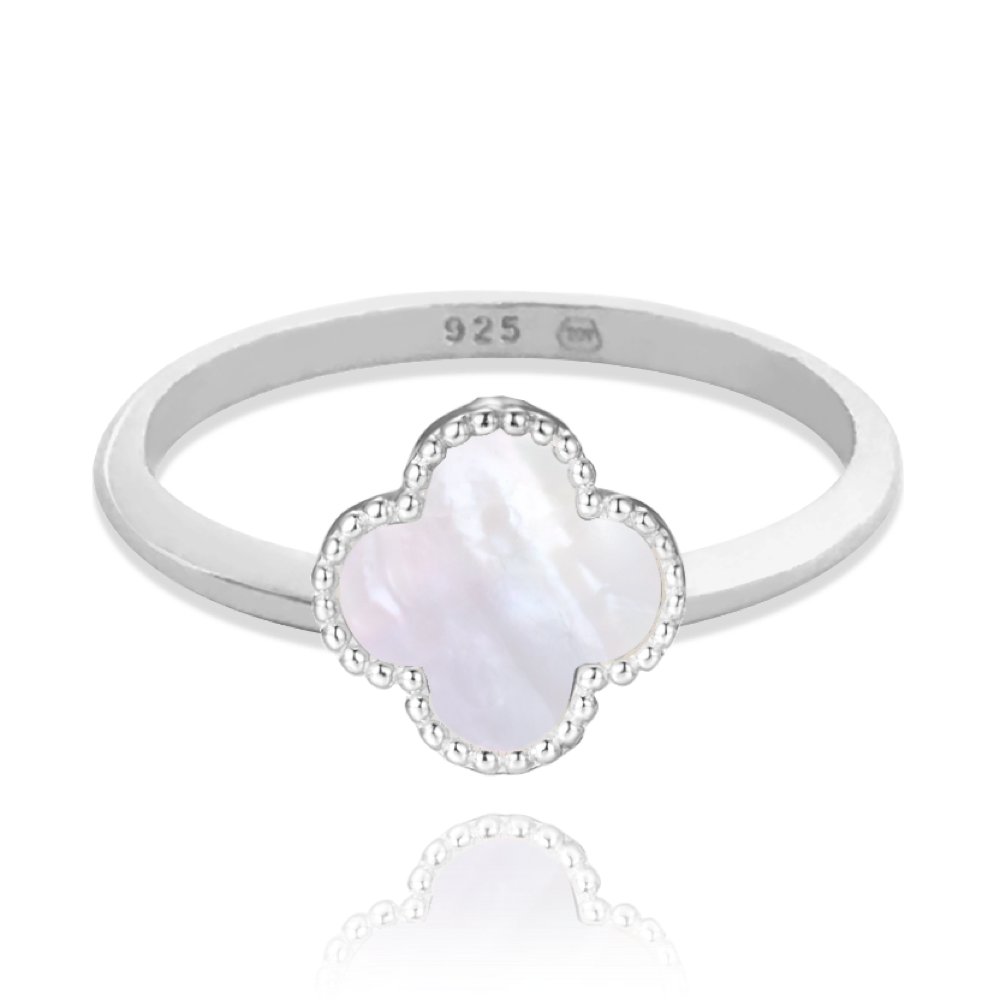 MINET Stříbrný prsten čtyřlístek s bílou perletí vel. 52 Velikost prstenu: 52