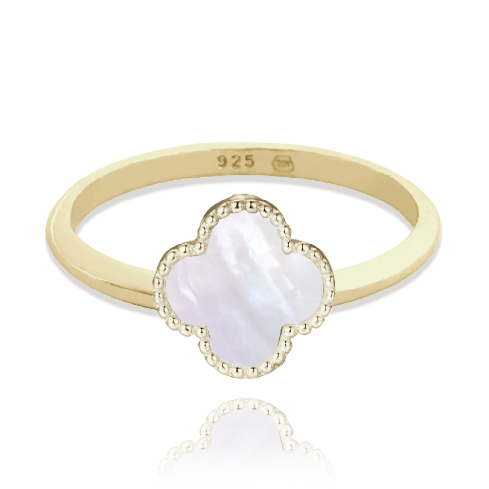 MINET Pozlacený stříbrný prsten čtyřlístek s bílou perletí vel. 56 Velikost prstenu: 56