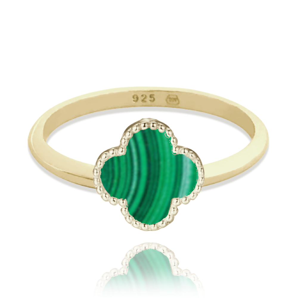 MINET Pozlacený stříbrný prsten čtyřlístek se zeleným malachitem vel. 54 Velikost prstenu: 54