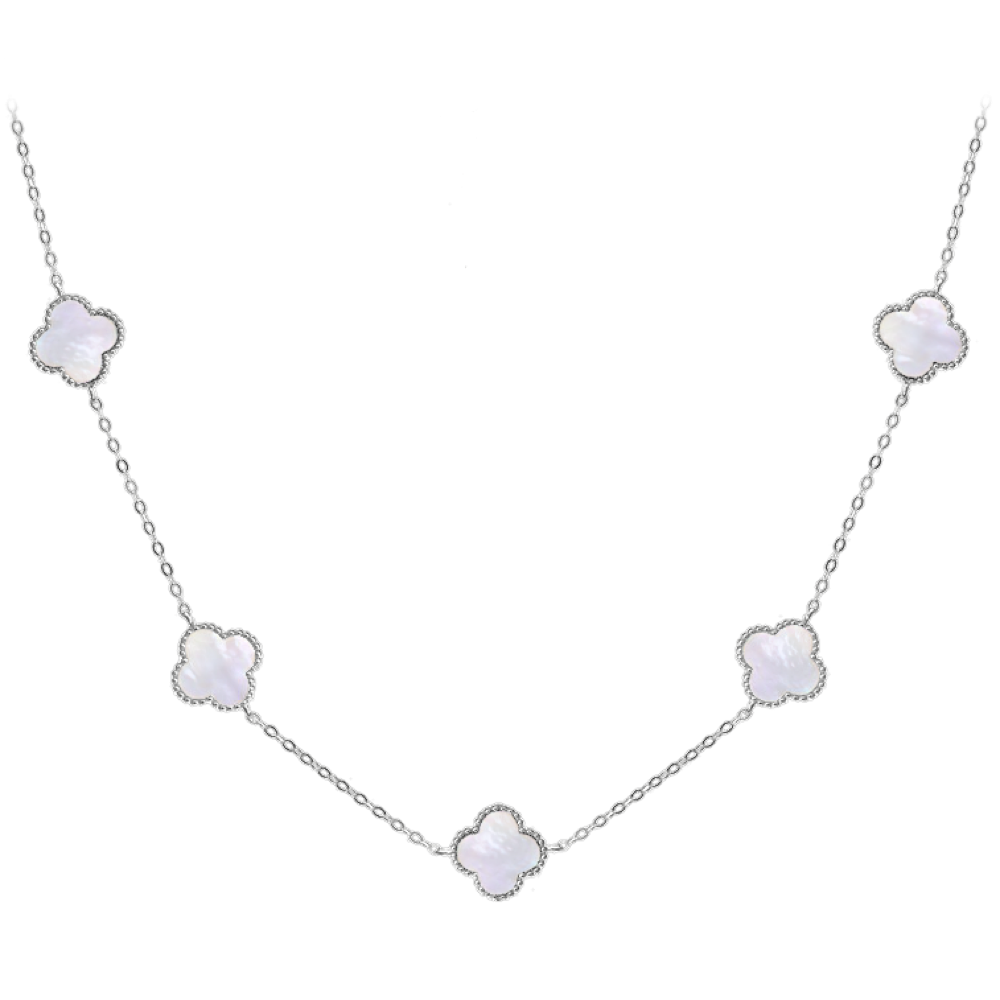 MINET Stříbrný náhrdelník čtyřlístky s bílou perletí Ag 925/1000 12,35g