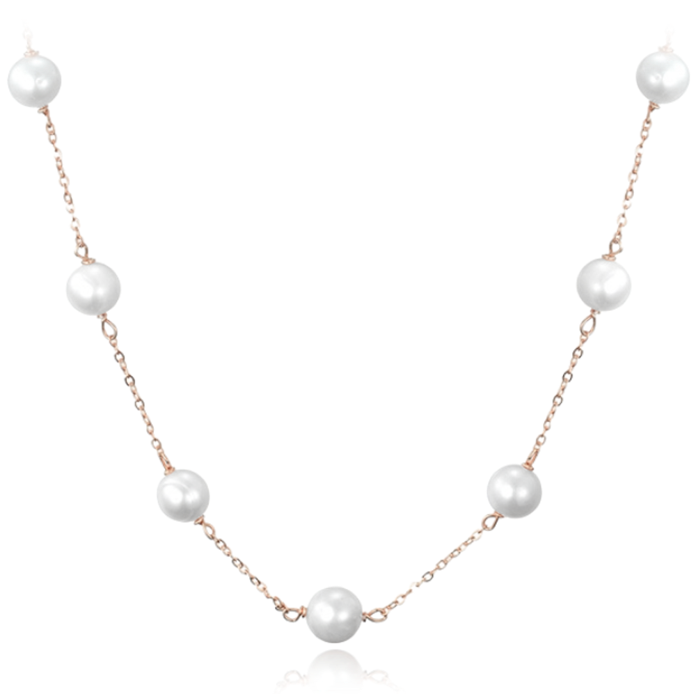 MINET Rose gold stříbrný náhrdelník s přírodními perlami Ag 925/1000 12,15g