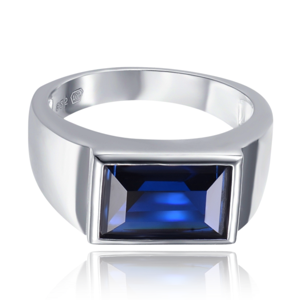 MINET Pánský pečetní stříbrný prsten s modrým zirkonem vel. 65 Velikost prstenu: 65