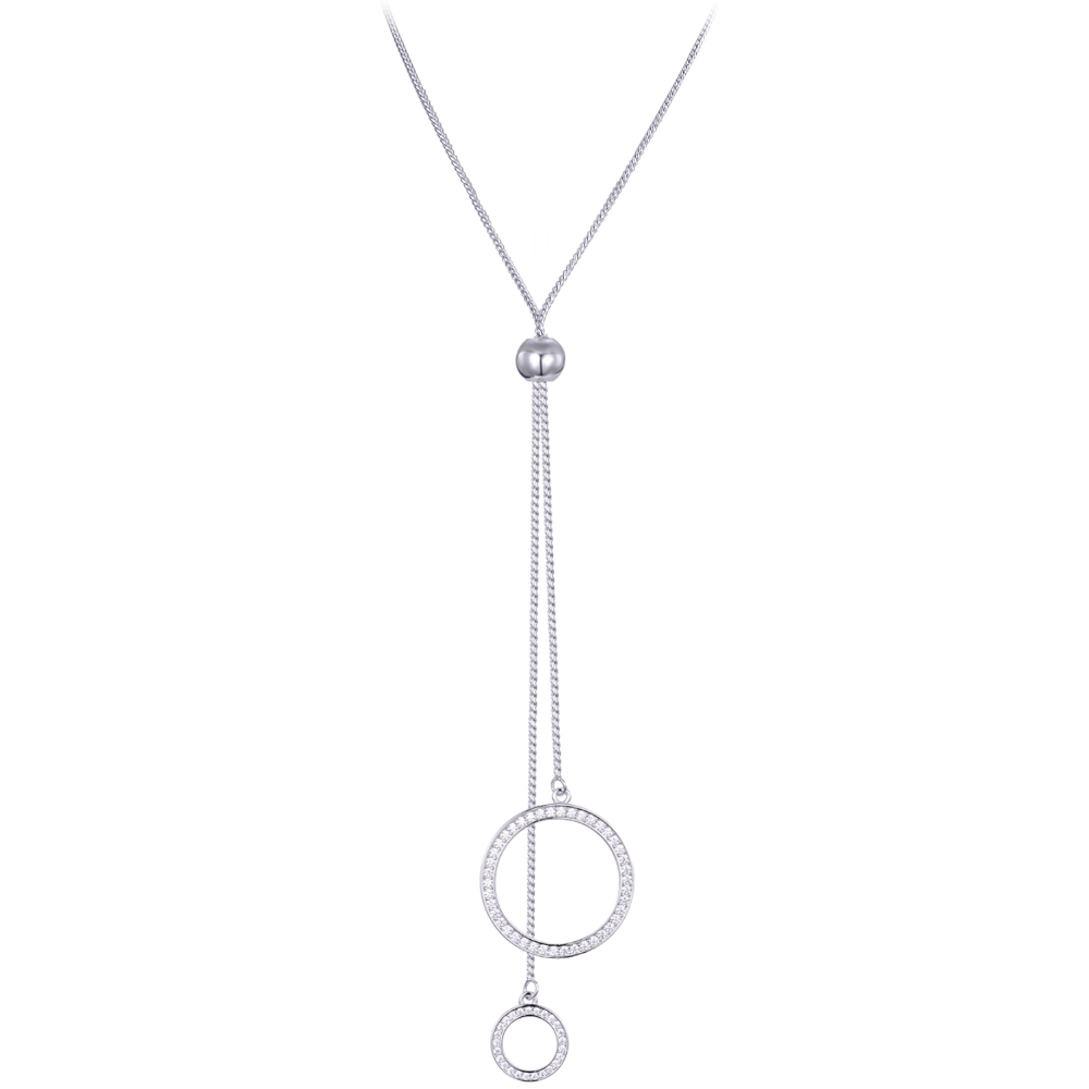MINET Moderní stříbrný náhrdelník visící kruhy se zirkony Ag 925/1000 10,10g