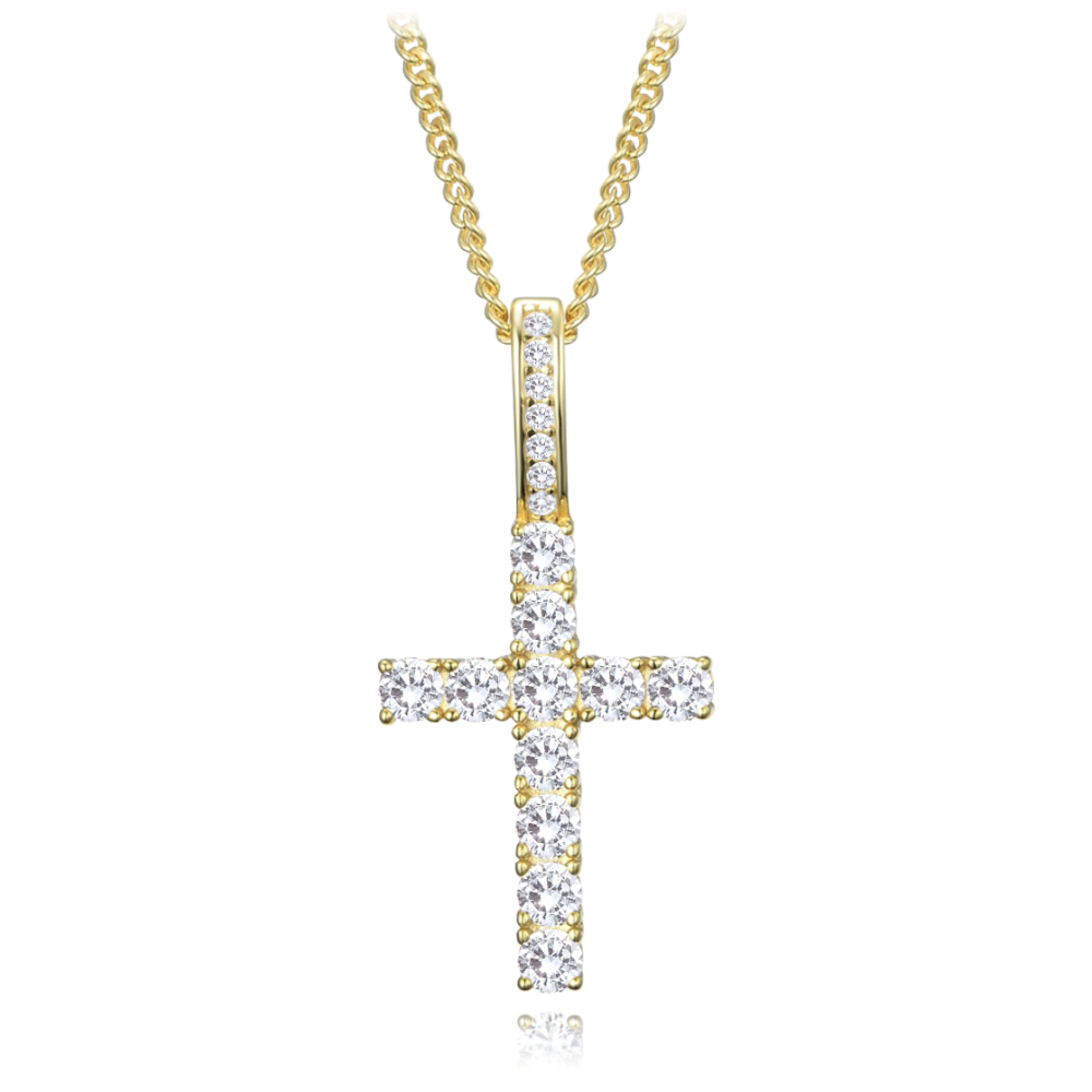 MINET Pozlacený stříbrný náhrdelník křížek se zirkony