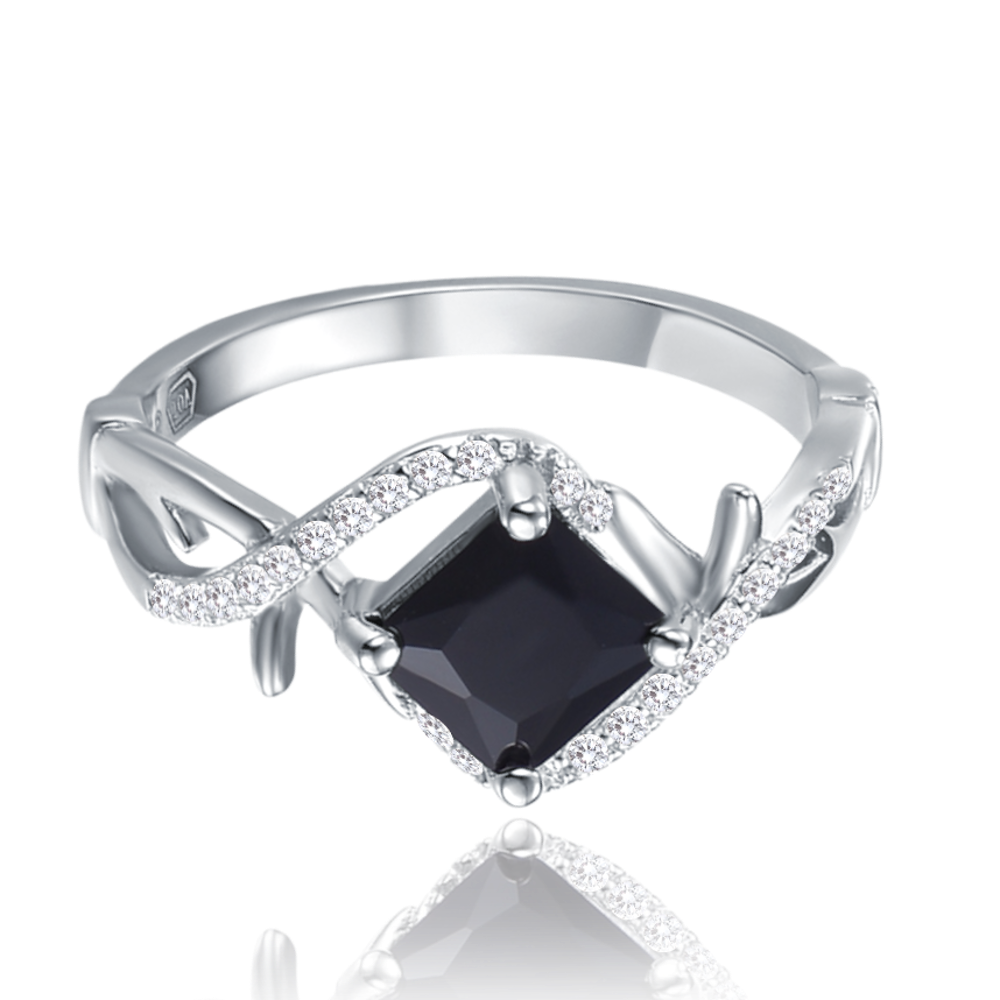 MINET Křížený stříbrný prsten s černým zirkonem vel. 52 Velikost prstenu: 52