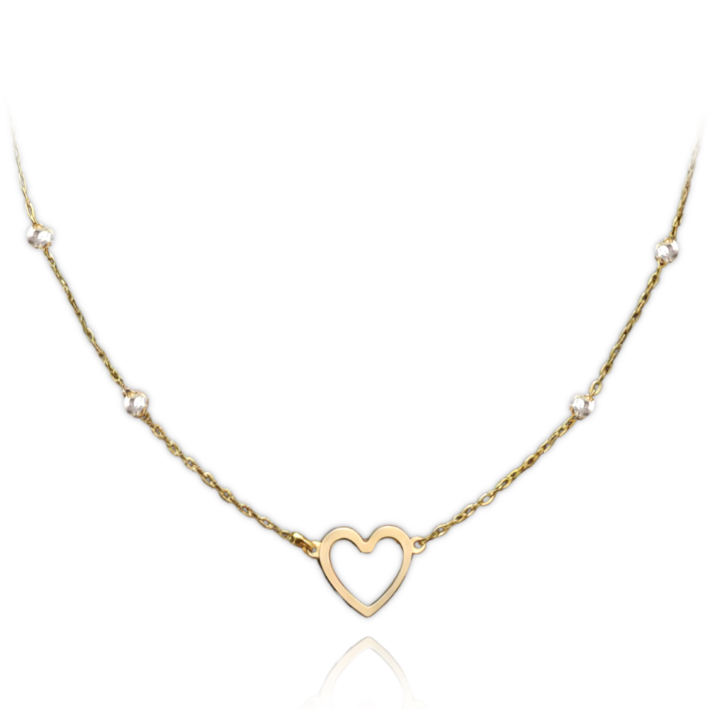 MINET Zlatý náhrdelník srdíčko a kuličky v kombinaci bílého a žlutého zlata Au 585/1000 1,50g
