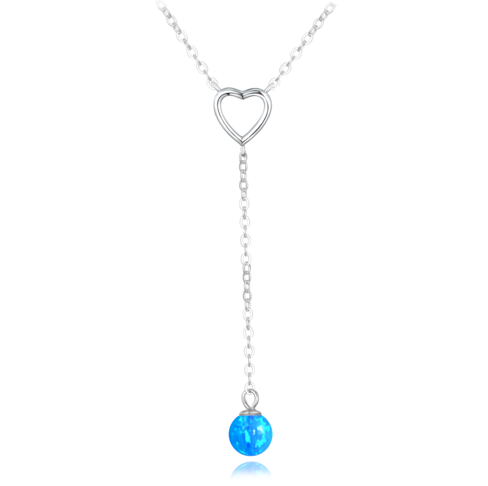 MINET Stříbrný náhrdelník visící kulička s modrým opálkem a zirkonem