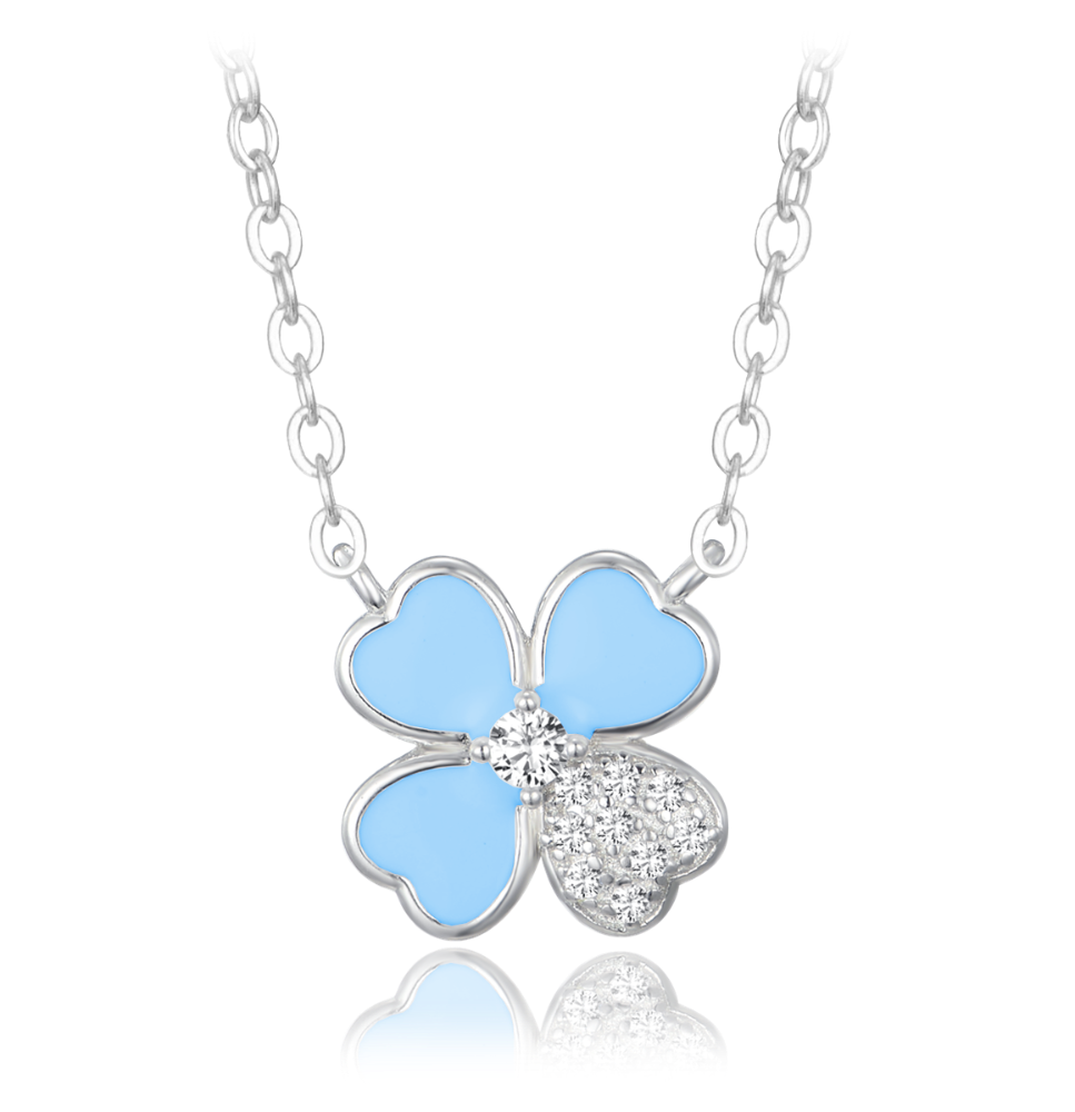 MINET Stříbrný náhrdelník modrá kytička s bílým zirkonem