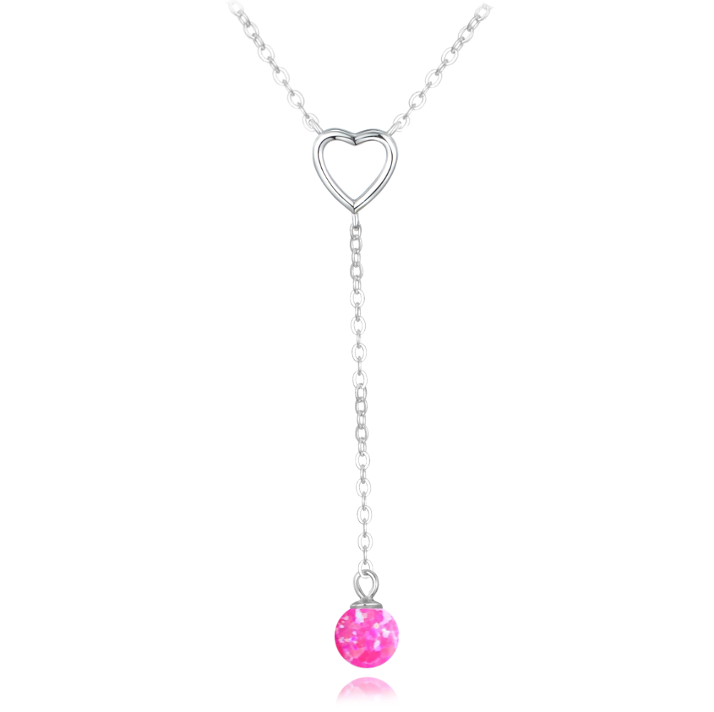 MINET Stříbrný náhrdelník visící kulička s růžovým opálkem a zirkonem