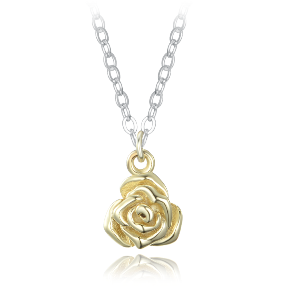 MINET Decentní stříbrný náhrdelník růžičky v kombinaci s pozlaceným stříbrem