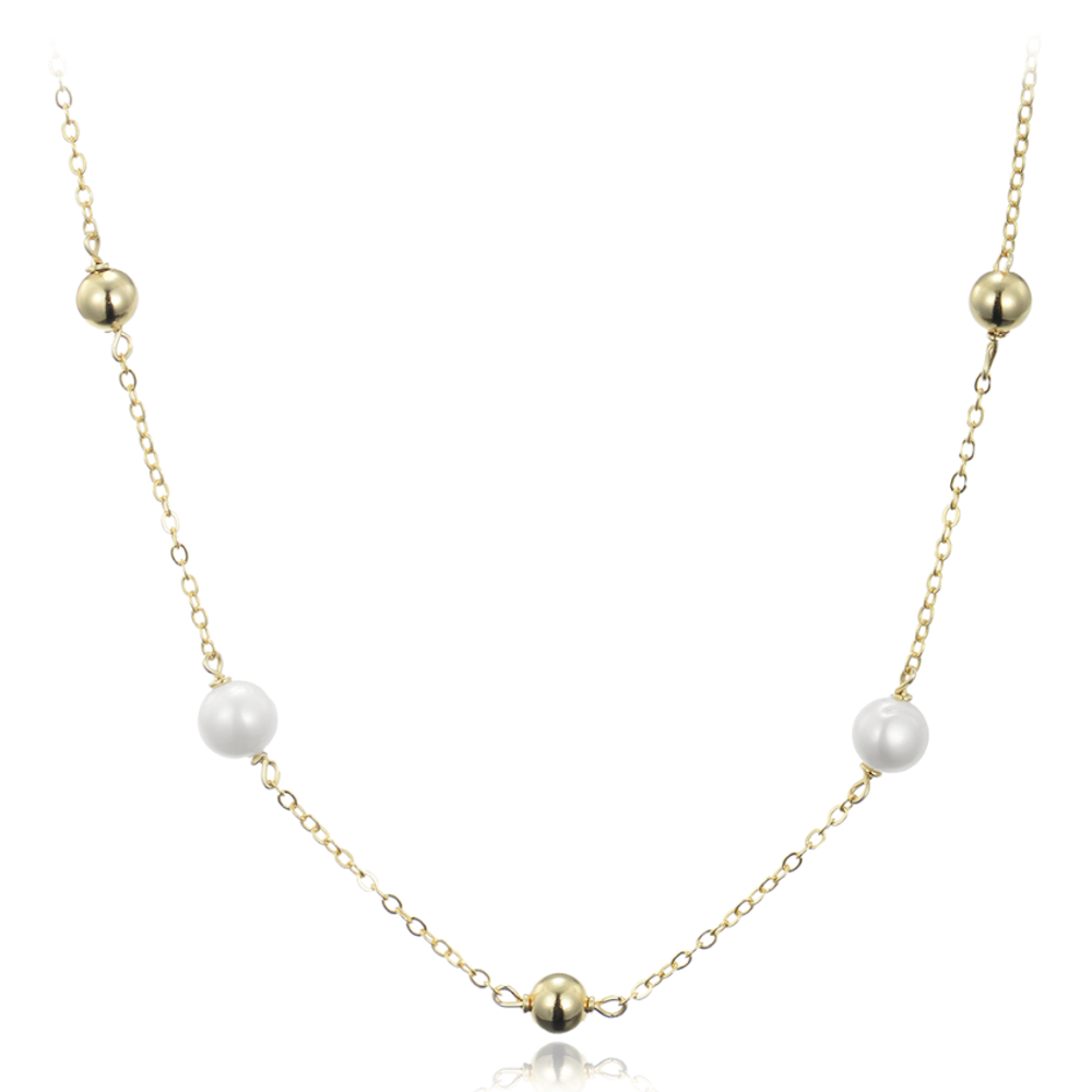 MINET Pozlacený stříbrný náhrdelník s kuličkami a přírodními perlami