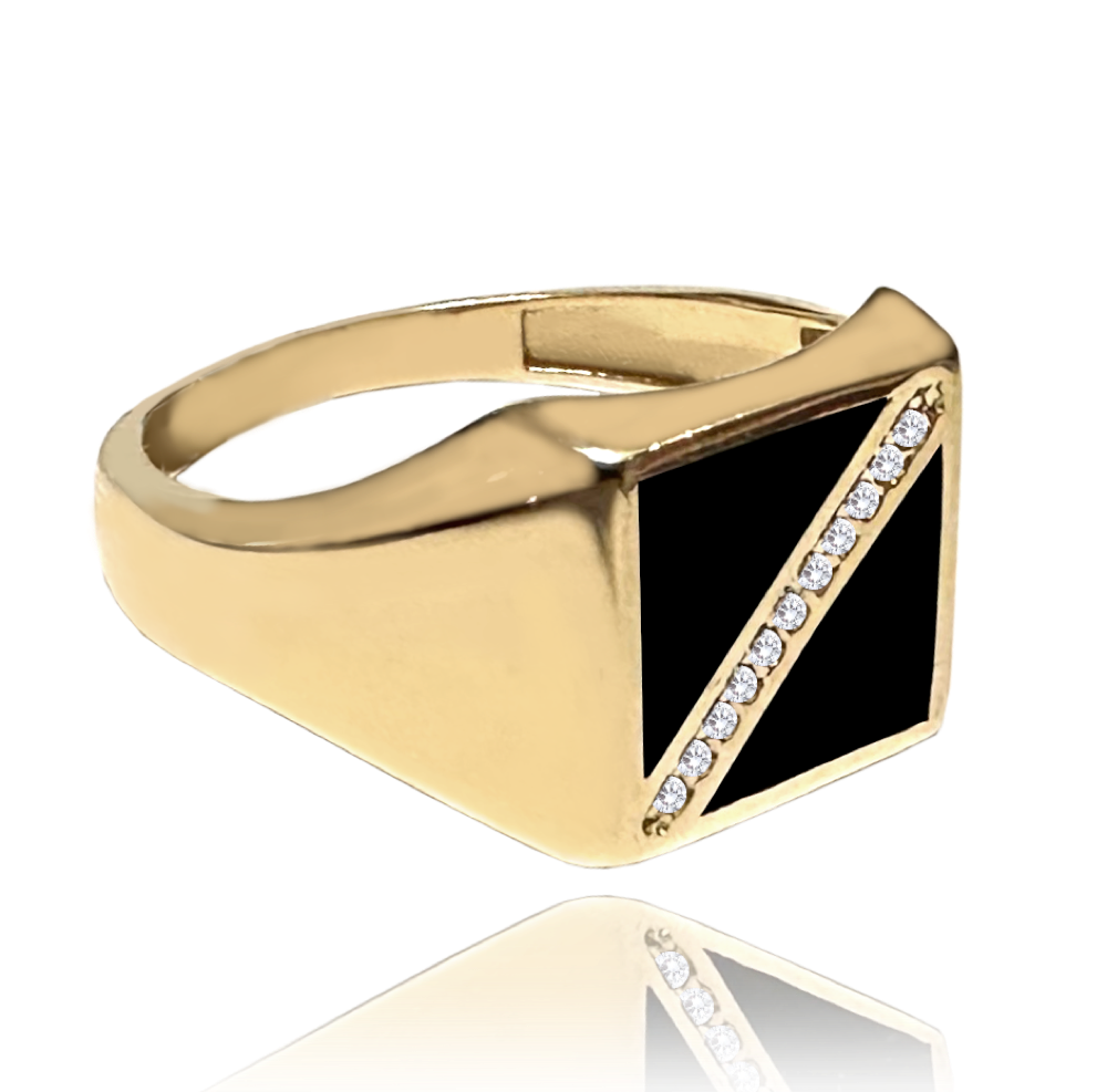 MINET Zlatý pánský pečetní prsten se zirkony Au 585/1000 vel. 60 - 4,35g Velikost prstenu: 60