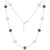 MINET Stříbrný náhrdelník ČTYŘLÍSTKY s bílou perletí a malachitem Ag 925/1000 11,95g