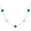 MINET Pozlacený stříbrný náhrdelník ČTYŘLÍSTKY s bílou perletí a malachitem Ag 925/1000 12,45g