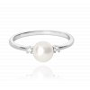MINET Stříbrný prsten s perlou a bílými zirkony