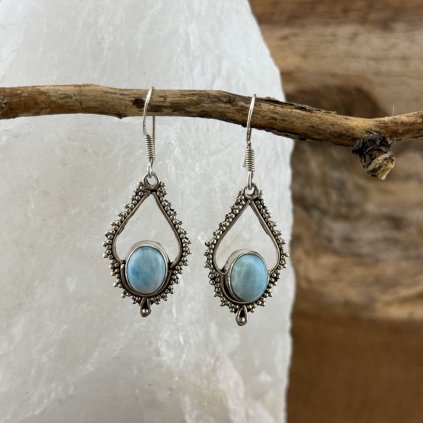 Larimar orient oval visiace strieborne nausnice klenoty zeme