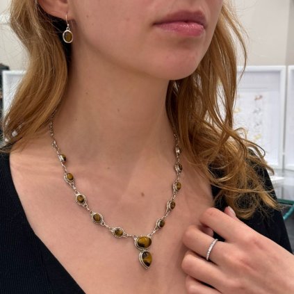 Tigrie oko striebro nahrdelnik nausnice set Klenoty zeme