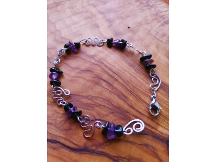 Náramek z obsidiánem a ametystem