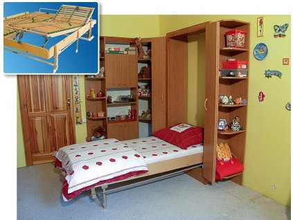 Sklopná jednolůžková postel KOMPLET - polohovací rošt (30 lamel)