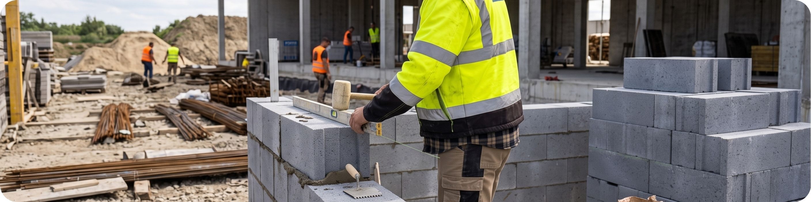 Muž muruje stenu tvárnicami Porfix