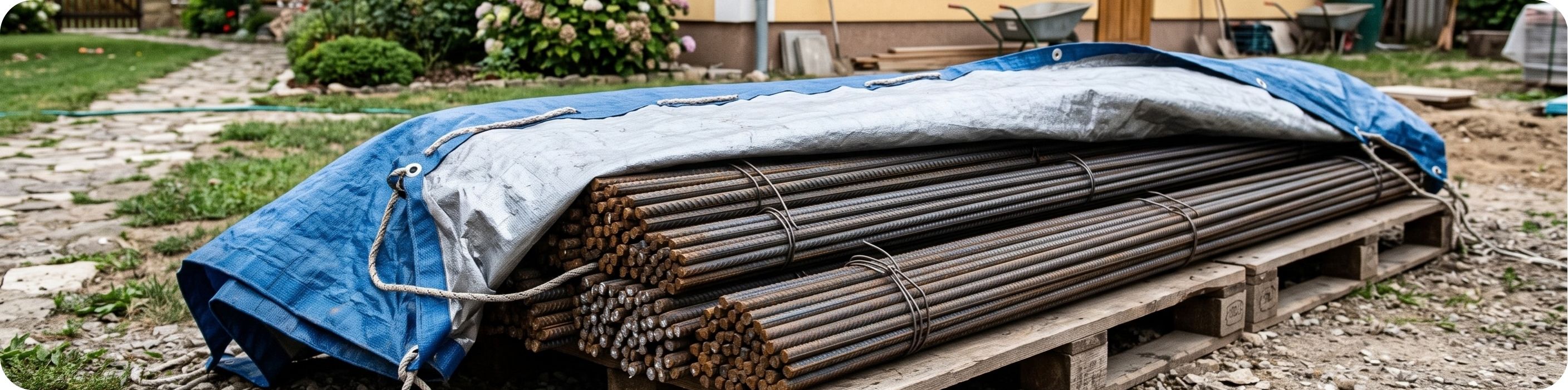 Roxorové tyče naskladané na paletách