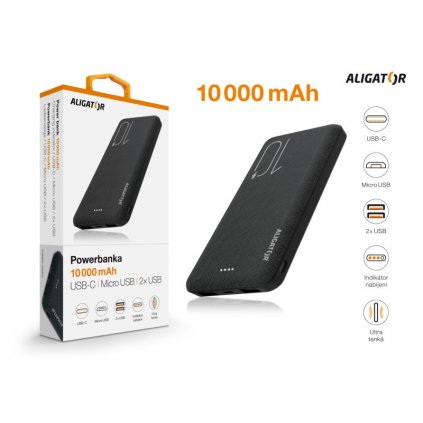 Powerbanka ALIGATOR PBAL1000, 10 000mAh 2v1, černá