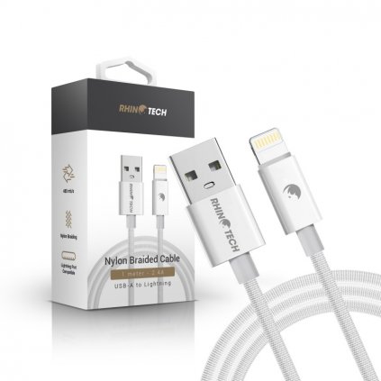 rhinotech nylon braided cable usb a to lightning 2 4a 1m white (1)
