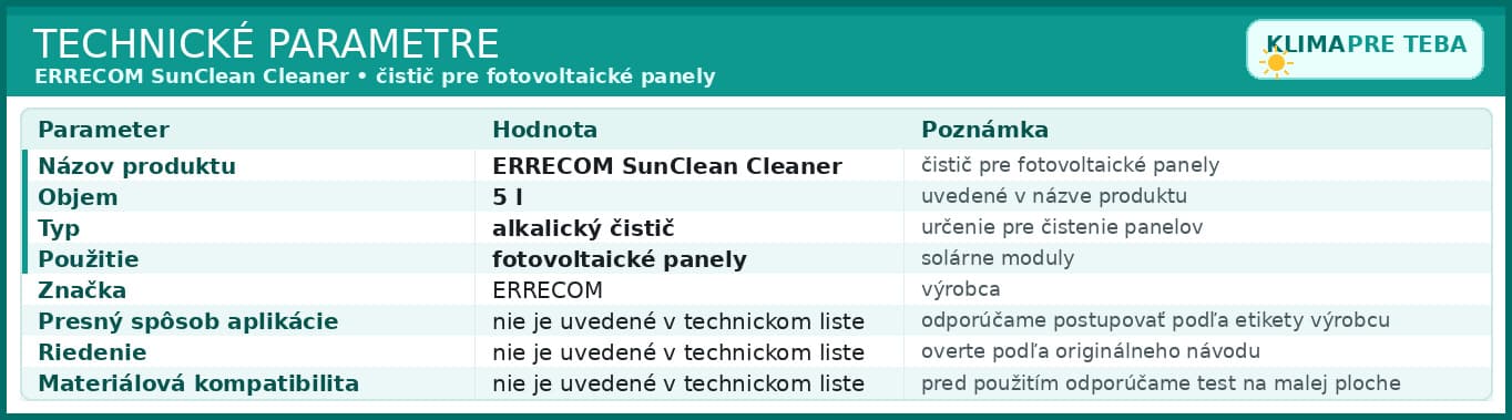 errecom_sunclean_technicke_parametre_SK