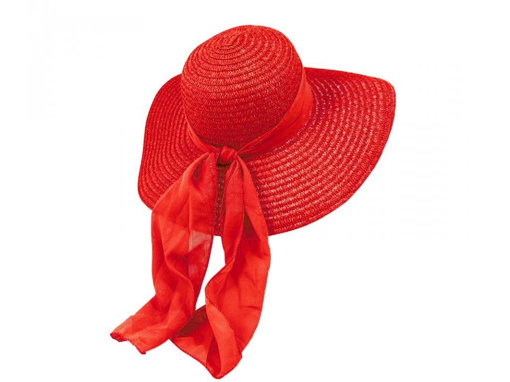 Klobouky Audrey Karfil Dámský letní klobouk s širokou krempou a šátkem Victorien červený